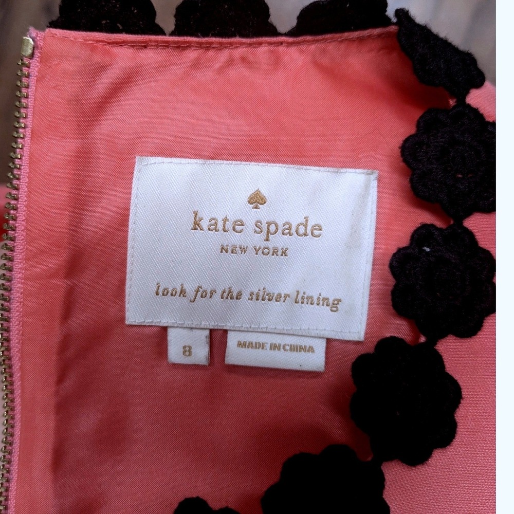 Kate Spade New York Pink Sleeveless‎ Floral Lace Trim Mikado Fit & Flare Dress 8 - Picture 4 of 9